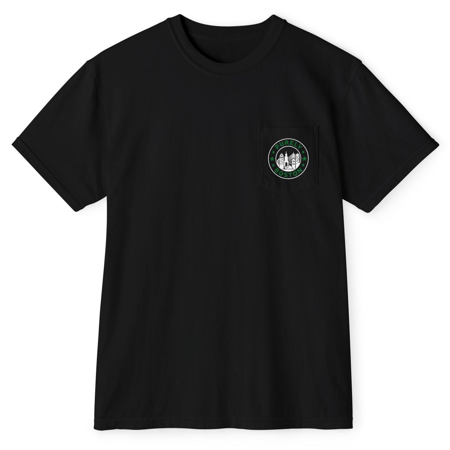 Purely Boston Black & Green Logo Pocket T-Shirt