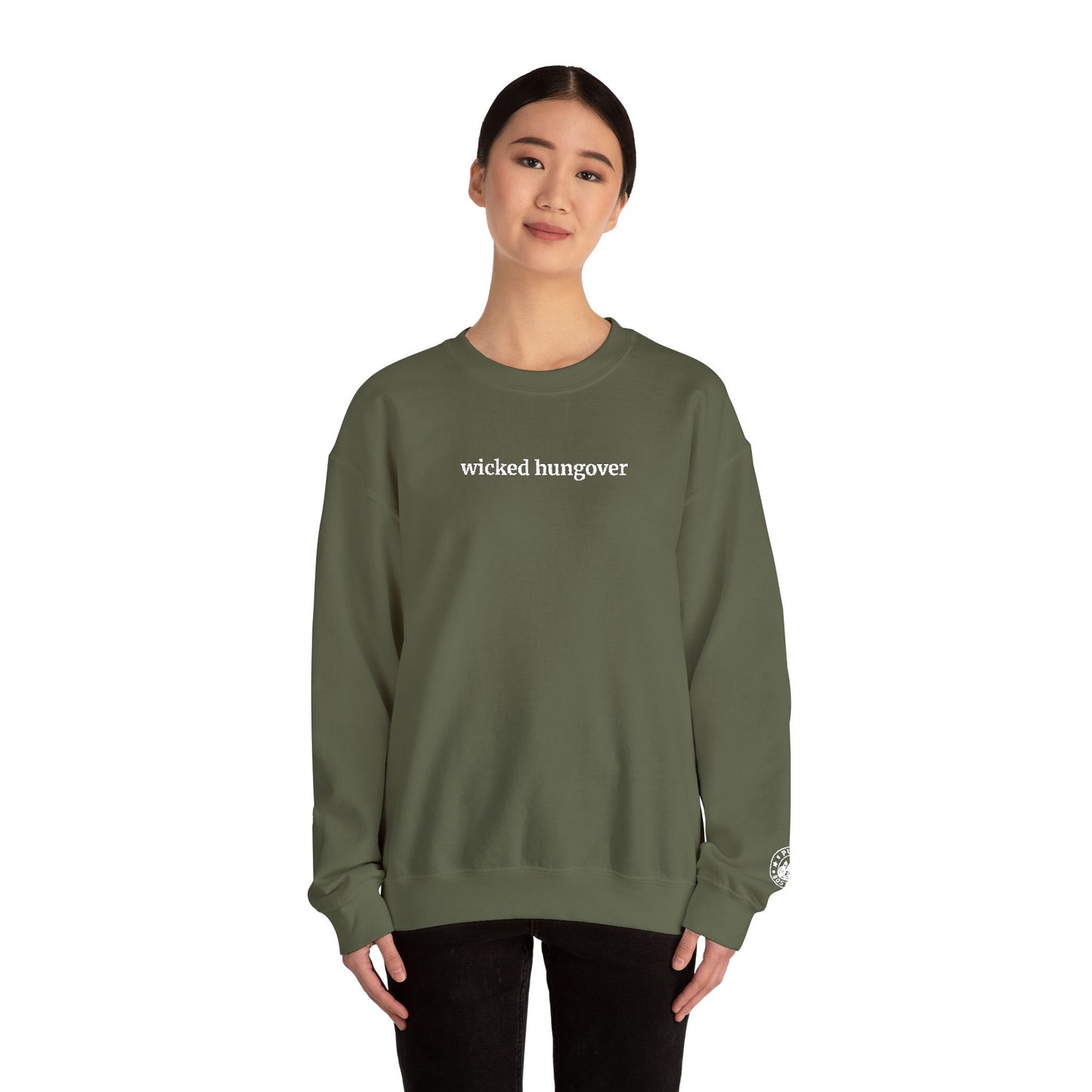Wicked Hungover Embroidered Military Green Crewneck