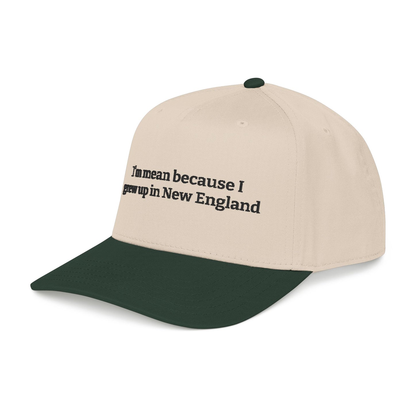 I’m Mean Because I Grew Up In New England Natural/Dark Green Snapback Hat