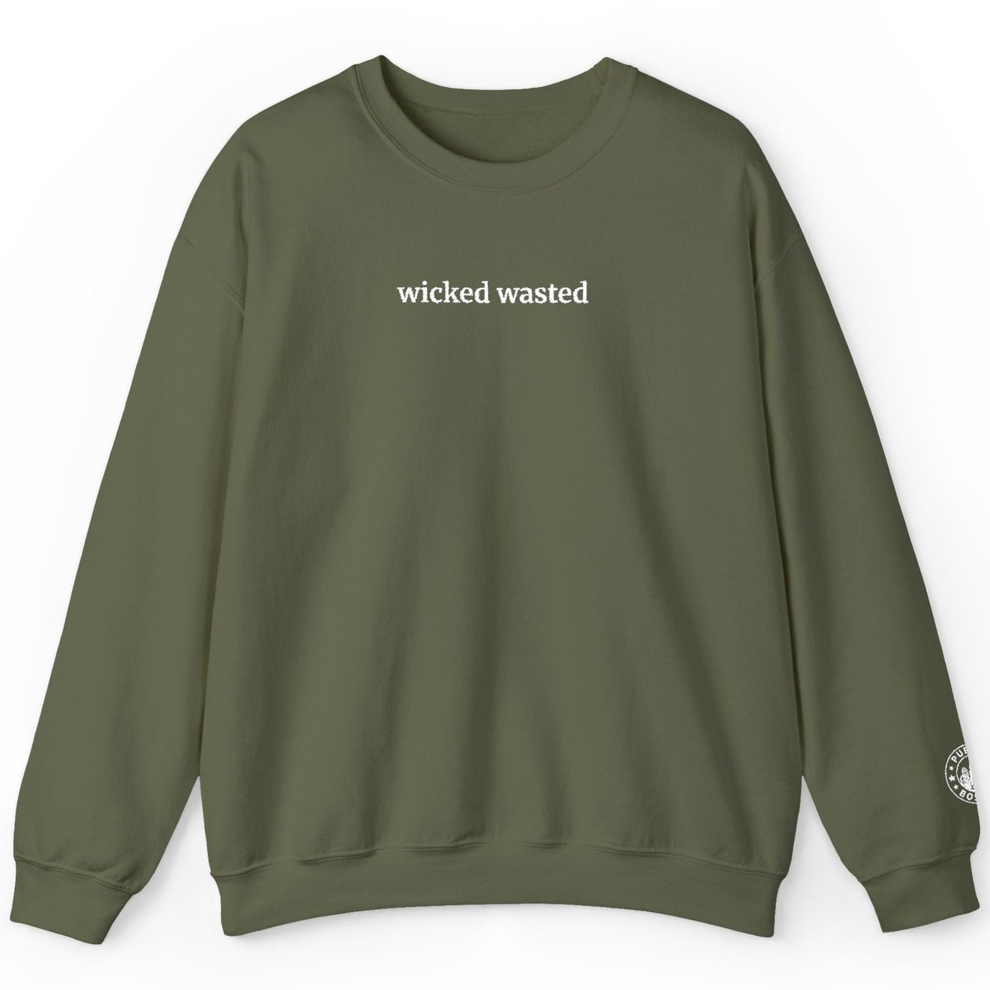 Wicked Wasted Embroidered Military Green Crewneck