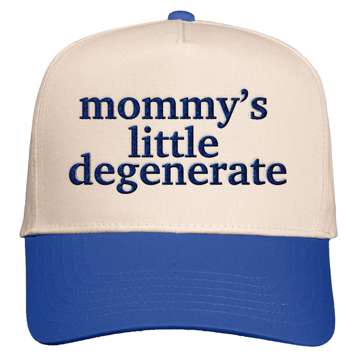 Mommy's Little Degenerate Natural/Royal Snapback Hat