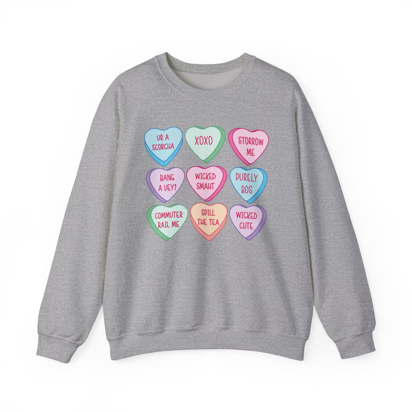 Boston Candy Hearts Grey Crewneck