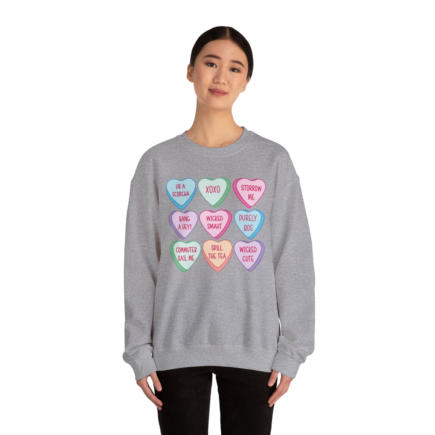 Boston Candy Hearts Grey Crewneck