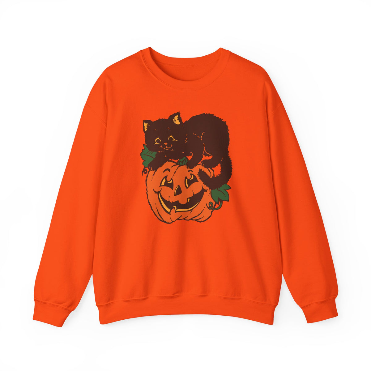Retro Black Cat Pumpkin Orange Crewneck Sweatshirt