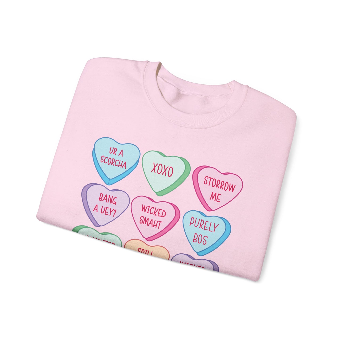 Boston Candy Hearts Light Pink Crewneck