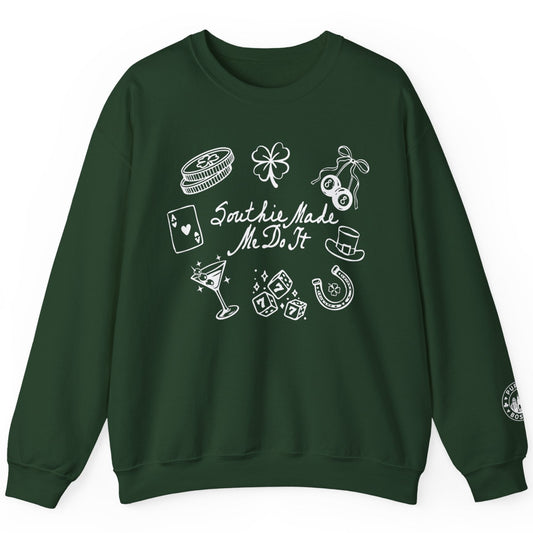 Southie Made Me Do It Doodle Forest Green Crewneck