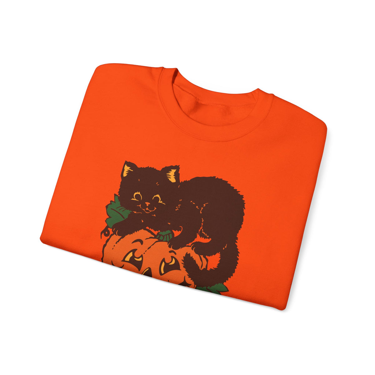 Retro Black Cat Pumpkin Orange Crewneck Sweatshirt