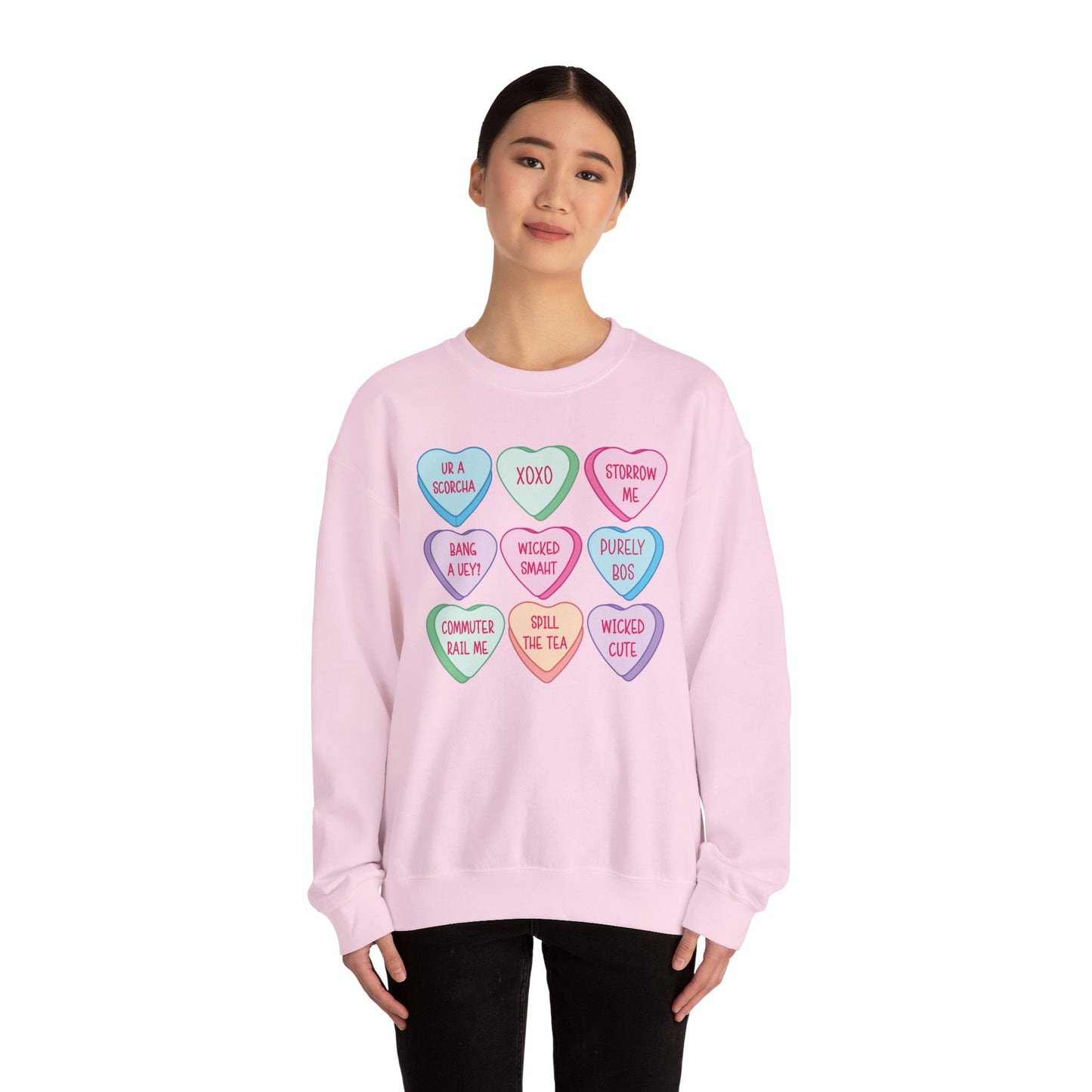 Boston Candy Hearts Light Pink Crewneck