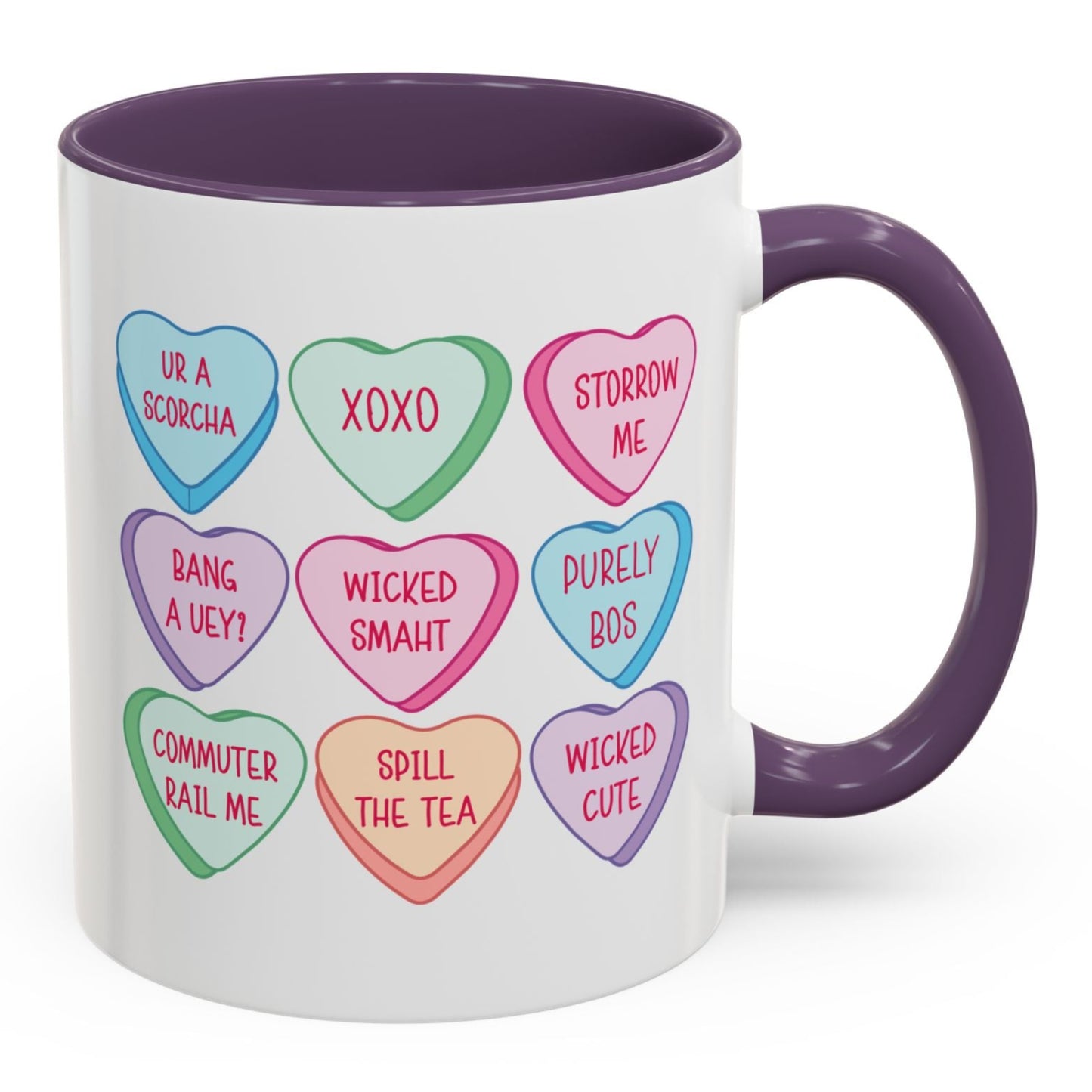 Boston Candy Hearts Purple Mug