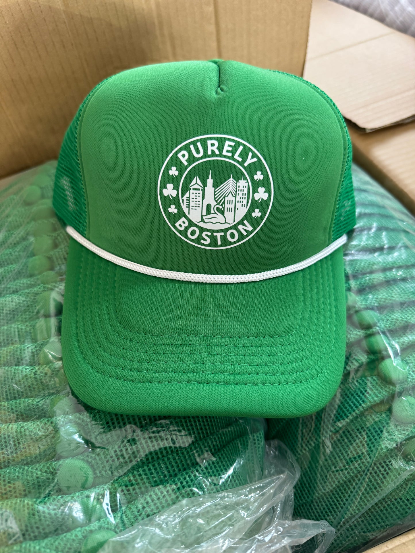 Purely Boston Shamrock Snapback Hat [Green Mesh/White Rope]