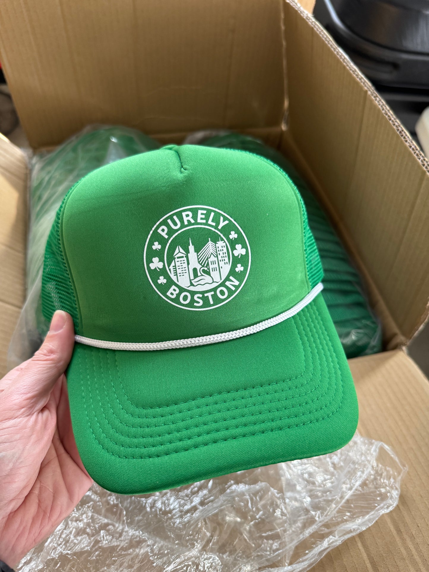 Purely Boston Shamrock Snapback Hat [Green Mesh/White Rope]