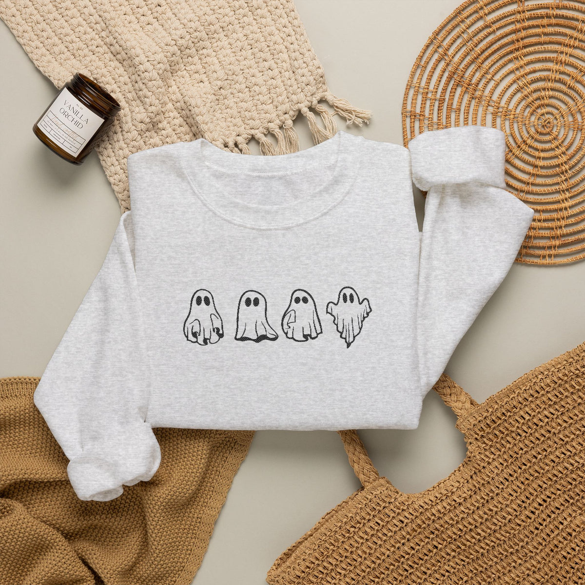 Ghost Embroidered Grey Crewneck Sweatshirt