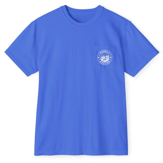 Purely Boston White Logo Mystic Blue Pocket T-Shirt