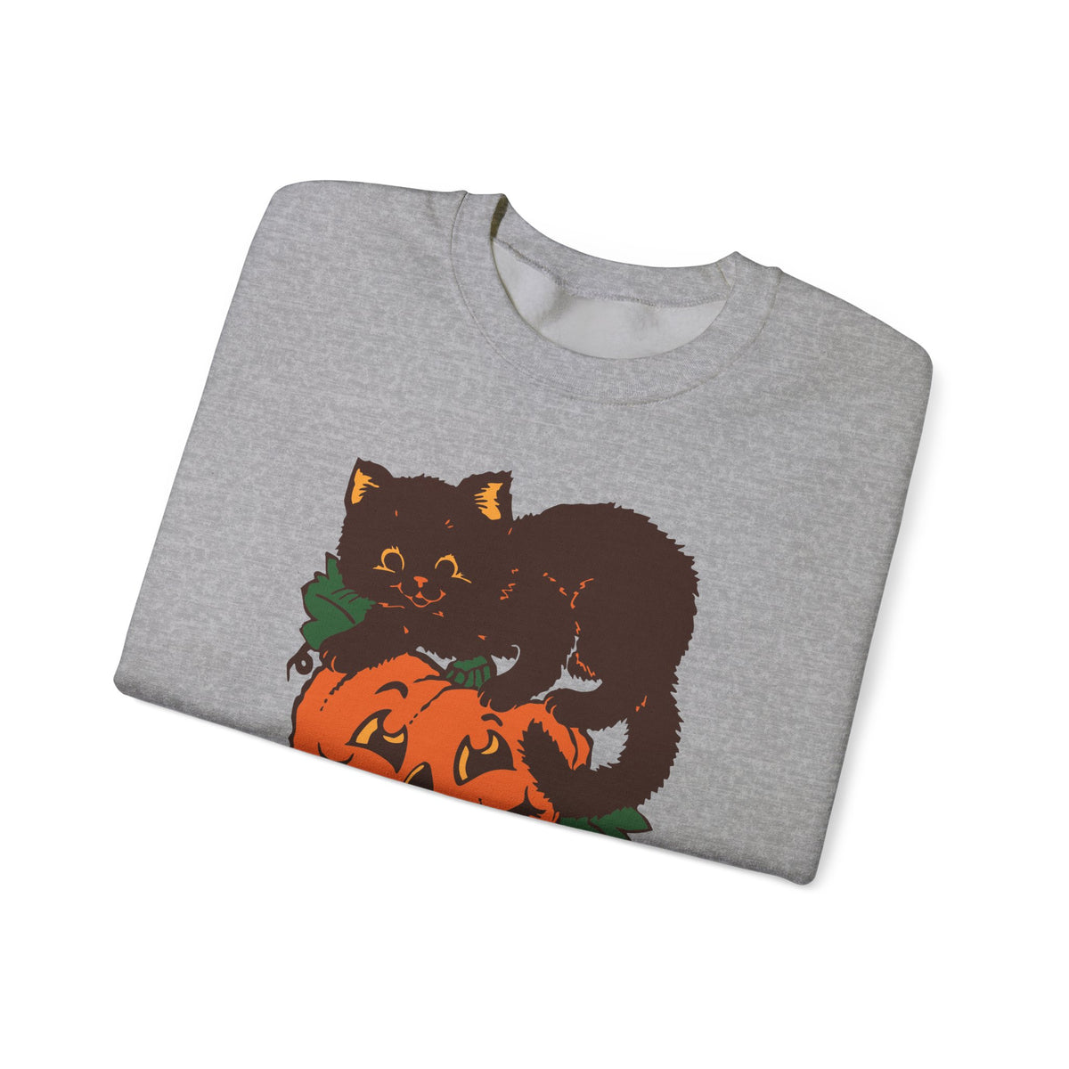 Retro Black Cat Pumpkin Grey Crewneck Sweatshirt