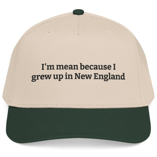 I’m Mean Because I Grew Up In New England Natural/Dark Green Snapback Hat