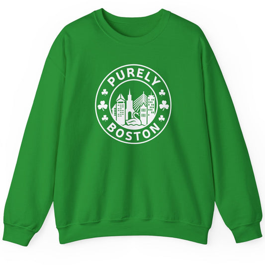 Purely Boston Shamrock Logo Irish Green Crewneck