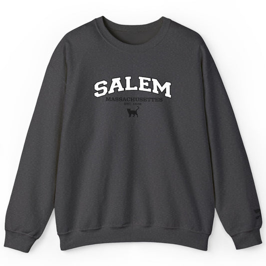 Salem Massachusetts Embroidered Dark Heather Crewneck Sweatshirt