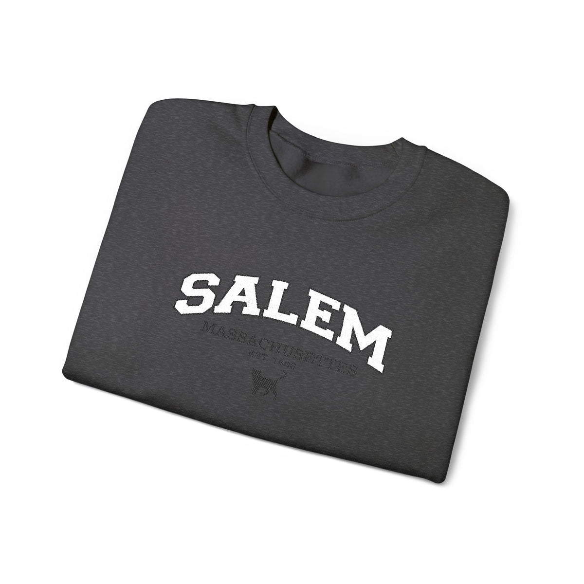 Salem Massachusetts Embroidered Dark Heather Crewneck Sweatshirt