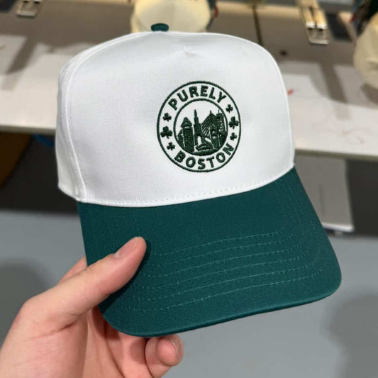 Purely Boston Shamrock Logo White/Forest Green Snapback Hat
