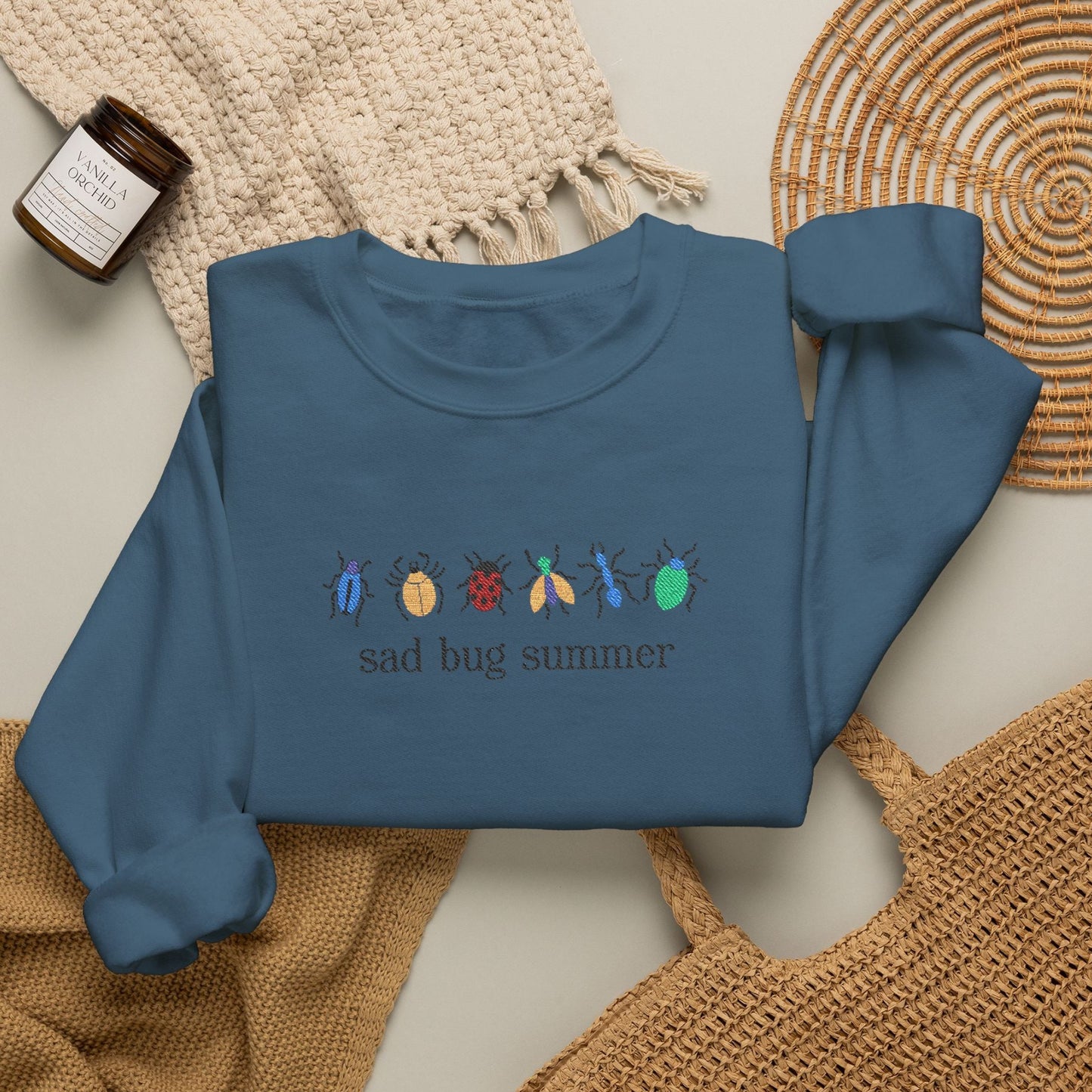 Sad Bug Summer Indigo Blue Crewneck