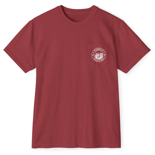 Purely Boston White Logo Chili Red Pocket T-Shirt