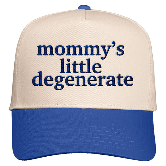 Mommy's Little Degenerate Natural/Royal Snapback Hat