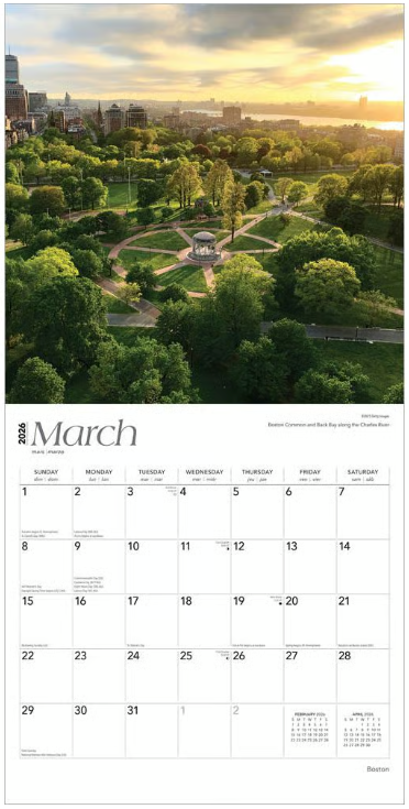Boston 2026 Wall Calendar