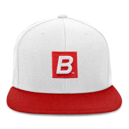 B White/Red Box Snapback Hat